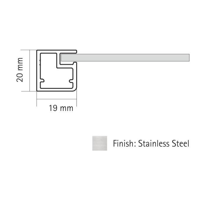 19 mm  Straight Frame Profile  3000 mm - ALU-PROFILE 19MM 3000mm - SS  Finish