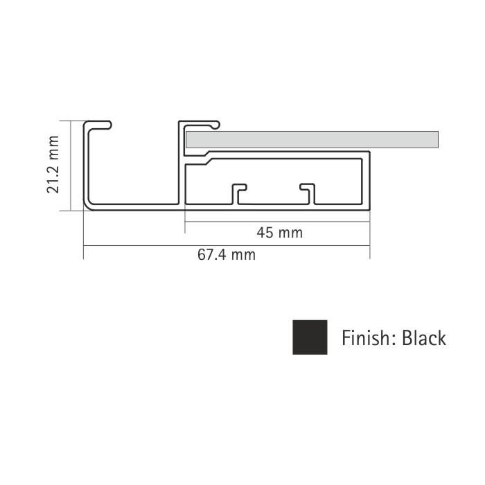45 mm Straight Frame Profile with L Handle 3000  mm/4mm BL -Black