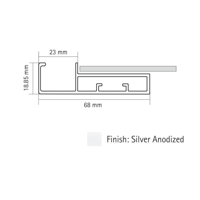 45 mm Straight  Stick-On Frame Profile  with L handle 3000 mm - Alu Handle Prof 45 MM FL  3000 MM SA