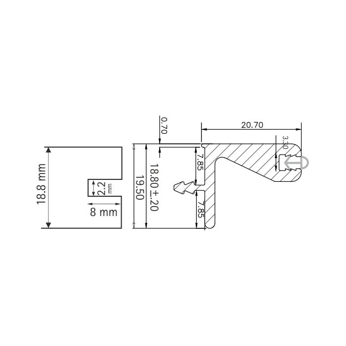 Edge Profile for Wall cabinet 3000 mm/ 18.8 mm  board thickness onwards SA