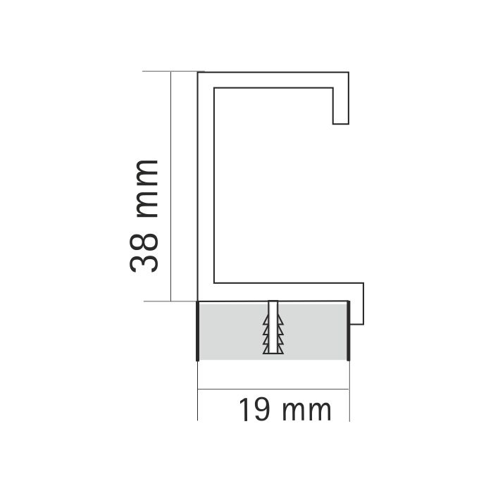 Profile height  38mm for 19 mm  thickness &  Length 2400 mm - Seveso Handle 19MM  2400MM  SA Finish